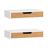 SoBuy FRG92-WNx2 Set van 2 Wandplanken met Lade - Moderne Zwevende Planken voor Hal, Woonkamer, Keuken & Slaapkamer - Wit & Natuur 40x24x8cm