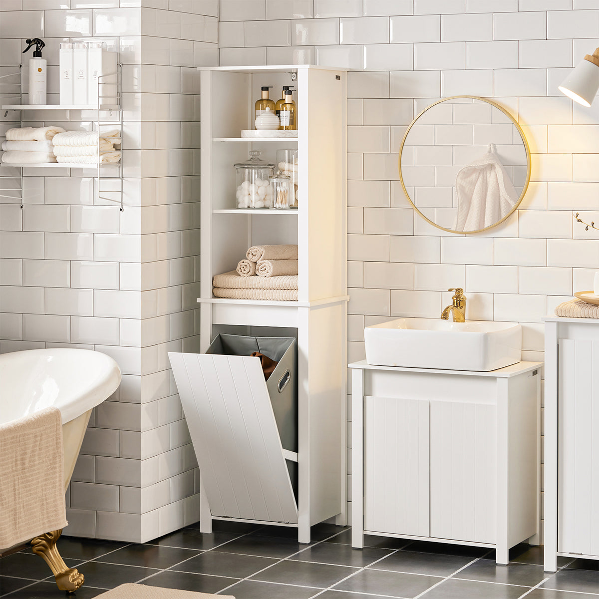BDW Badkamerkast, wasmand, 4 - deuren 174 x 60 x 30 cm onderkast