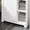 SoBuy BZR105-W Badkamerkast met Wasmand – Compacte Onderkast met Hangend Wasmandje en 3 Open Planken, Witte Houten Opbergkast, 60x37x86 cm