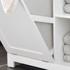 SoBuy BZR105-W Badkamerkast met Wasmand – Compacte Onderkast met Hangend Wasmandje en 3 Open Planken, Witte Houten Opbergkast, 60x37x86 cm