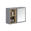 SoBuy BZR149-DG Wandkast met spiegel voor badkamer, hangende opbergkast, hoge badkamerkast met deur en 2 open vakken, 60 x 20 x 45 cm