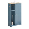SoBuy BZR189-HG Opbergkast voor badkamer, toiletpapierhouder, toiletborstelhouder met 1 deur, blauw