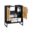 SoBuy BZR202-SCH Onderkast voor wastafel, badkamer, 60 cm, klein opbergmeubel met deuren van bamboe en metalen poten, onderkast voor toilet of badkamer