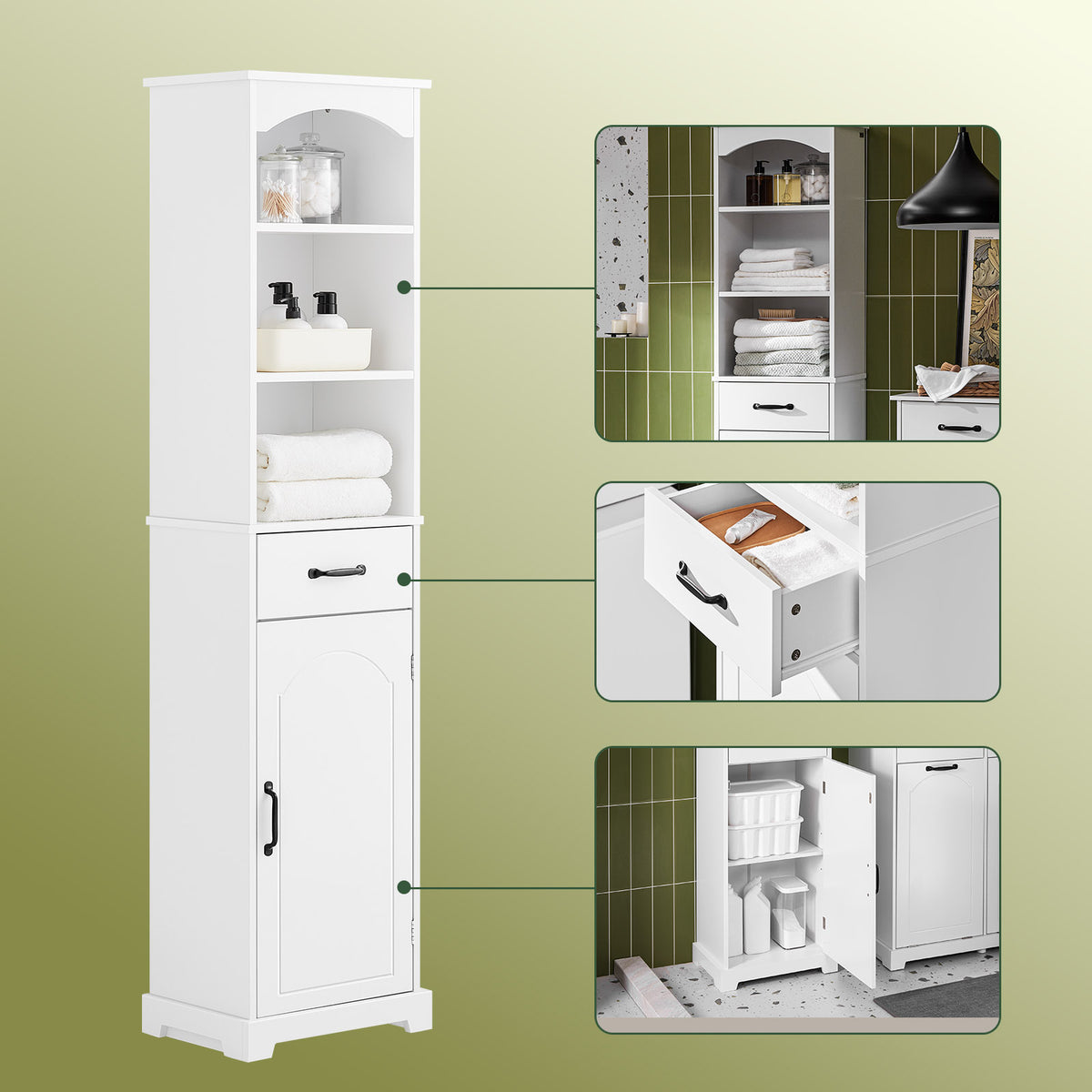 SoBuy BZR143-WN Badkamermeubel met afneembare wasbak, commode, voor badkamer, toiletkast met 3 vakken en 1 wasmand, 64 x 33 x 110 cm, BZR143-WN