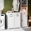 SoBuy BZR208-W Badkamermeubel met wasmand, witte badkamerkast met 2 afneembare manden en laden, houten opbergkast voor bijkeuken, 79,5 x 38 x 90 cm