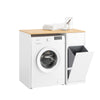 Pre-order SoBuy BZR217-WN Wasmachinekast - badkamermeubel met wasmand en lade, voor wasmachine en wasdroger, kast voor wasmachine van hout, wit, 100 x 60 x 90 cm