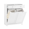 SoBuy BZR33-II-W Badkamerkast met Wasmand – Opbergkast met 2 Lades & 2 Waszakken van 45L – Stevige Houten Wasmandkast, Scandinavisch Design, Wit, 78x38x90cm