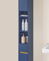 SoBuy BZR34-II-B Hoge Badkamerkast - Vrijstaande Smalle Badkamerkast, Waterbestendig met Verstelbare Planken en Lade - Compacte Badkamermeubel van Hout, Blauw, 20x20x180cm