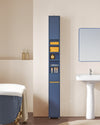 SoBuy BZR34-II-B Hoge Badkamerkast - Vrijstaande Smalle Badkamerkast, Waterbestendig met Verstelbare Planken en Lade - Compacte Badkamermeubel van Hout, Blauw, 20x20x180cm
