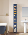 SoBuy BZR34-II-B Hoge Badkamerkast - Vrijstaande Smalle Badkamerkast, Waterbestendig met Verstelbare Planken en Lade - Compacte Badkamermeubel van Hout, Blauw, 20x20x180cm