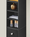 SoBuy BZR34-SCH Hoge Badkamerkast – Smalle Opbergkast – Badkamerkolom, Kolomkast met Verstelbare Planken en Lade, Waterbestendig MDF, voor Badkamer, Woonkamer, Slaapkamer, Zwart, 20x20x180 cm