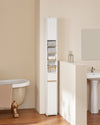 Pre-order SoBuy BZR34-WN Hoge Badkamerkast met Verstelbare Planken, Smalle Opbergkast, Vrijstaand Slank Badkamermeubel, Waterbestendig MDF, voor Badkamer, Woonkamer, Slaapkamer, Wit en Houtkleur, 20x20x180cm