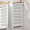 SoBuy BZR43-W Smalle Badkamerkast met Open Planken en Lameldeur – Hoge Opbergkast voor Badkamer, WC, Keuken of Bijkeuken, Wit-Hout, 160x40x30cm