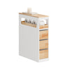 SoBuy BZR54-III-WN Compacte Badkamerkast met Wielen, Smalle Opbergkolom met 3 Laden en Plank, Wit & Natuur 65×23×82 cm
