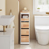 SoBuy BZR54-III-WN Compacte Badkamerkast met Wielen, Smalle Opbergkolom met 3 Laden en Plank, Wit & Natuur 65×23×82 cm