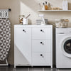 SoBuy BZR97-W Waskast met waszak, onderkast voor badkamer, commode voor badkamer, toiletkast met 3 laden en 1 wasmand, wit