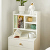 SoBuy FBT100-W Nachtkastje Modern met Laden & Open Planken, Bedside Tafel met Houten Pinnen Poten, Opbergmeubel voor Slaapkamer & Woonkamer, Wit
