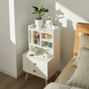 SoBuy FBT100-W Nachtkastje Modern met Laden & Open Planken, Bedside Tafel met Houten Pinnen Poten, Opbergmeubel voor Slaapkamer & Woonkamer, Wit