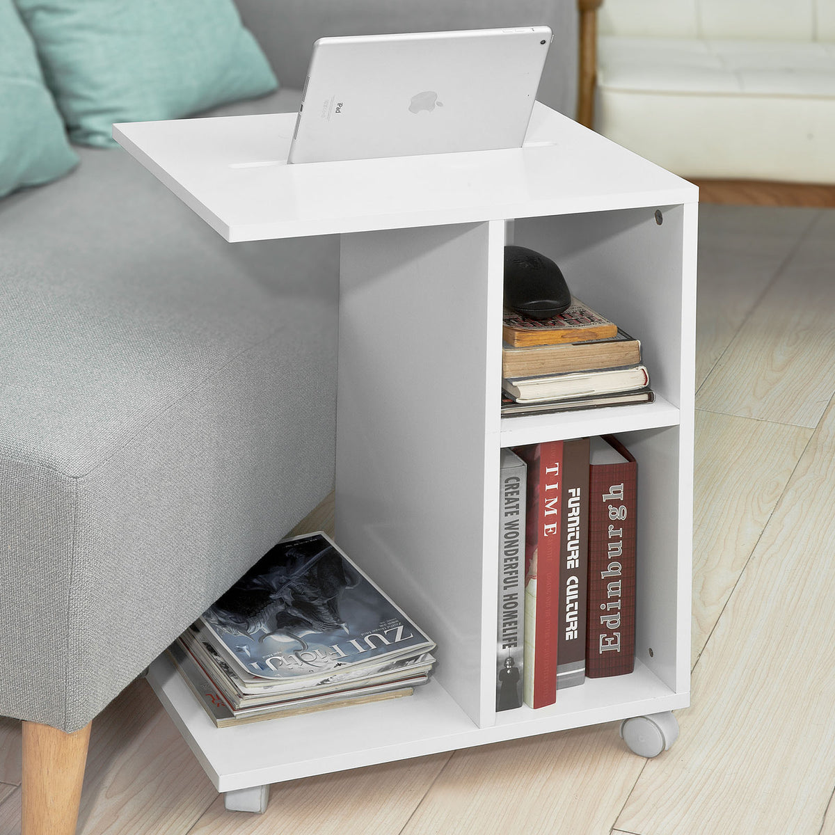 SoBuy FBT48-W Bijzettafel met gleuf | voor iPad | Salontafel | C vorm | wit SoBuy FBT48-W Bijzettafel met gleuf | voor iPad | Salontafel | C vorm | wit