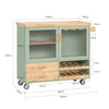 SoBuy FKW114-GR Mobiele Keukenkast met Houten Werkblad - Centrale Keukeneiland voor Eetkamer, Groen en Natuurlijk Design, 109 × 40 × 92 cm