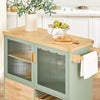 SoBuy FKW114-GR Mobiele Keukenkast met Houten Werkblad - Centrale Keukeneiland voor Eetkamer, Groen en Natuurlijk Design, 109 × 40 × 92 cm