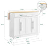 SoBuy FKW129-WN Keukentrolley op Wielen – Keukeneiland met Uitschuifbaar Werkblad, 2 Lades en Verstelbare Planken – Mobiele Keukenwagen of Eettafelkast, Wit 113x91x(44-69) cm