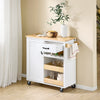 SoBuy FKW131-WN Serveerwagen met wielen, Keukentrolley met rubberhouten werkblad, Rolbare Keukentrolley, Zijkar, Keukenplank en Keukenkast 92 x 42 x 87 cm, Wit