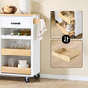SoBuy FKW131-WN Serveerwagen met wielen, Keukentrolley met rubberhouten werkblad, Rolbare Keukentrolley, Zijkar, Keukenplank en Keukenkast 92 x 42 x 87 cm, Wit