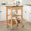SoBuy FKW28-SCH Keuken Karretje met Marmeren Werkblad en Bamboe Opbergrek - Mobiele Keuken Desserte Zwart L58xP40xH85cm