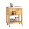 SoBuy FKW40-N Rolling Keukentrolley, Rolwagen Keuken Opbergkast van Bamboe, Multifunctionele Buffet Serveerwagen met Lade, RVS Werkblad, Houtkleur, 73x46x93cm