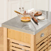 SoBuy FKW40-N Rolling Keukentrolley, Rolwagen Keuken Opbergkast van Bamboe, Multifunctionele Buffet Serveerwagen met Lade, RVS Werkblad, Houtkleur, 73x46x93cm