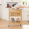 SoBuy FKW40-N Rolling Keukentrolley, Rolwagen Keuken Opbergkast van Bamboe, Multifunctionele Buffet Serveerwagen met Lade, RVS Werkblad, Houtkleur, 73x46x93cm