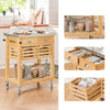 SoBuy FKW40-N Rolling Keukentrolley, Rolwagen Keuken Opbergkast van Bamboe, Multifunctionele Buffet Serveerwagen met Lade, RVS Werkblad, Houtkleur, 73x46x93cm