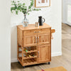 SoBuy FKW45-N Massief Houten Keukenkast op Wielen met Werkblad – Compact Keukeneiland met Wijnrek – 66×38×86 cm, Naturel