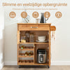 SoBuy FKW45-N Massief Houten Keukenkast op Wielen met Werkblad – Compact Keukeneiland met Wijnrek – 66×38×86 cm, Naturel