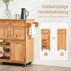 SoBuy FKW45-N Massief Houten Keukenkast op Wielen met Werkblad – Compact Keukeneiland met Wijnrek – 66×38×86 cm, Naturel