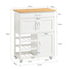 SoBuy FKW45-WN Keukenmeubel op wieltjes met werkblad – Keukentrolley met lades, flessenrek, compact kookeiland voor keuken, eetkamer en buitengebruik – Wit 67x86x38cm