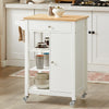 SoBuy FKW46-WN Keukentrolley Wit – Serveerwagen met Massief Houten Blad, Lade, Kast en 3 Planken