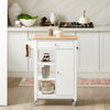SoBuy FKW46-WN Keukentrolley Wit – Serveerwagen met Massief Houten Blad, Lade, Kast en 3 Planken