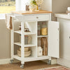 SoBuy FKW46-WN Keukentrolley Wit – Serveerwagen met Massief Houten Blad, Lade, Kast en 3 Planken