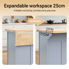 SoBuy FKW71-II-HG Grijs Keukeneiland op Wielen – Uitbreidbaar Werkblad, 2 Lades, 2 Kasten en Ophangsysteem, 115×46/71×92 cm