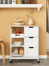 SoBuy FKW79-W Keukenkast op Wieltjes, Keuken Desserte met 3 Laden en 1 Verstelbaar Rek, Keukenopbergrek, L68xB38xH85cm, Wit