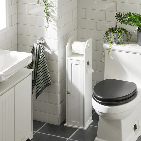 SoBuy FRG135-W Toiletrolhouder Vrijstaand Badkamermeubel Toiletborstel Wit