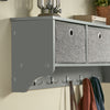 SoBuy FRG282-HG Wandkapstok met 5 Haken en 3 Mandjes – Houten Wandkapstok, Halmeubel met Plank – Hangende Kledingopslag voor Slaapkamer, Woonkamer, Badkamer – Grijs 100x20x30cm