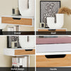 SoBuy FRG92-WNx2 Set van 2 Wandplanken met Lade - Moderne Zwevende Planken voor Hal, Woonkamer, Keuken & Slaapkamer - Wit & Natuur 40x24x8cm