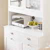 SoBuy FSB101-W Modern keukendressoir met glazen deuren en afvalvak, opbergkast met 3 deuren + 2 laden, wit, 92 x 40 x 180 cm