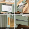 SoBuy FSB81-GR Groene Buffetkast met Massief Houten Blad – Magnetronruimte, 2 Lades, Glazen Deuren en Wijnrek, 120×40×90 cm
