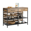 SoBuy FSB85-PF Keukentafel Keukenkast Keuken Opbergkast Aanrecht met 2 Laden en 2 Planken, Centraal Keukeneiland, Stabiel Stalen Frame, Industrieel, Vintage, 120 x 45 x 91 cm