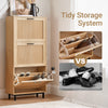 SoBuy FSR155-N Schoenenkast met 3 Kleppen – Smalle Gangkast 24 cm Diep met Rattan Deuren, Naturel