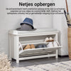 SoBuy FSR161-W Schoenenbank met Kussen โ Vintage Wit โ Opklapbaar Deurtje, Verstelbare Schappen & Comfortabel Zitkussen โ 80ร30ร50 cm โ 150 kg Draagvermogen